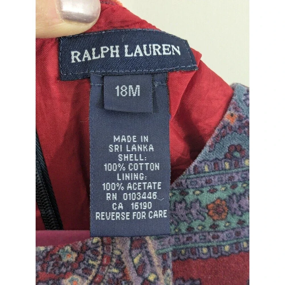 Vintage Ralph Lauren Paisley Velvet Sleeveless Boho Swing Dress Girl 18M